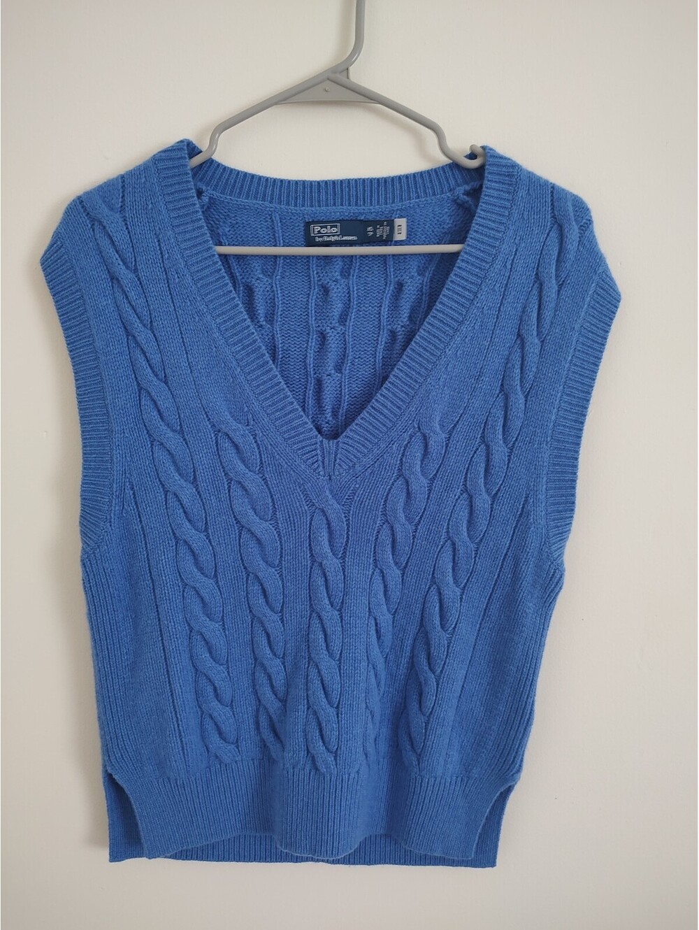Polo Ralph Lauren Wool Cashmere Cable Knit Sweater Vest Blue Size XS
